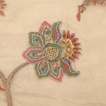 Beige Pure Tissue Embroidered Fabric
