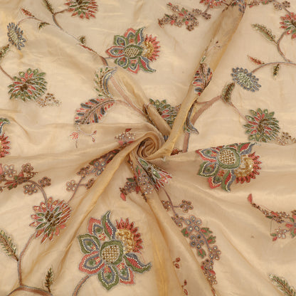 Beige Pure Tissue Embroidered Fabric
