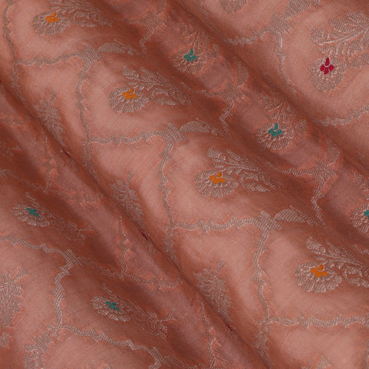 Peach Color Tissue Brocade Fabric