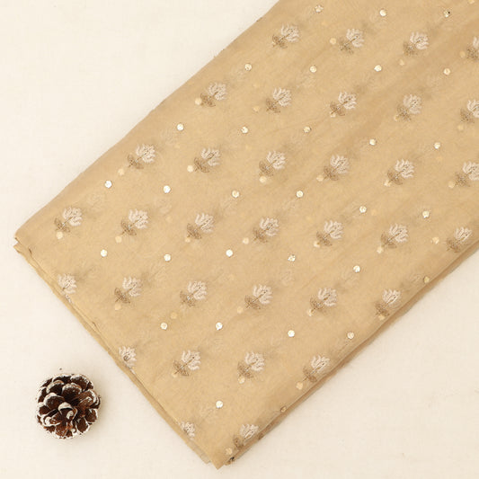 Beige Pure Tissue Mukaish Embroidery Fabric