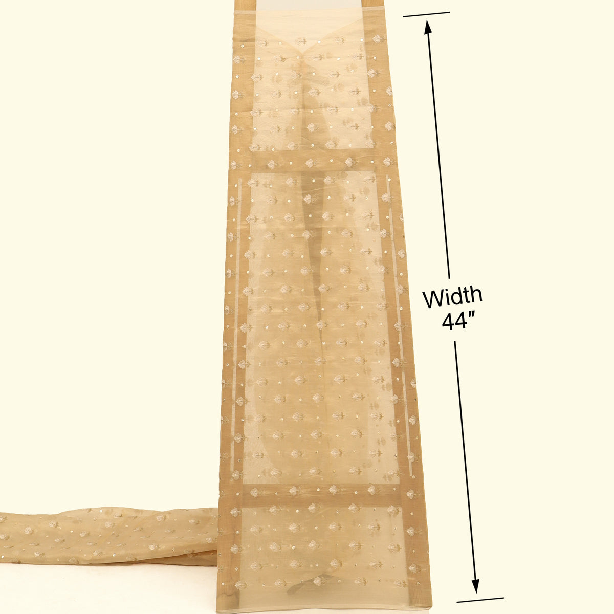 Beige Pure Tissue Mukaish Embroidery Fabric
