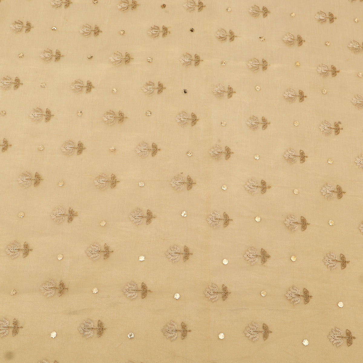 Beige Pure Tissue Mukaish Embroidery Fabric
