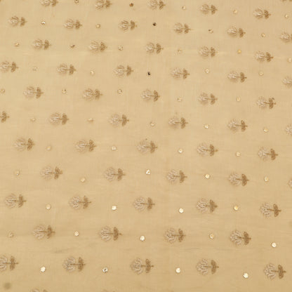 Beige Pure Tissue Mukaish Embroidery Fabric