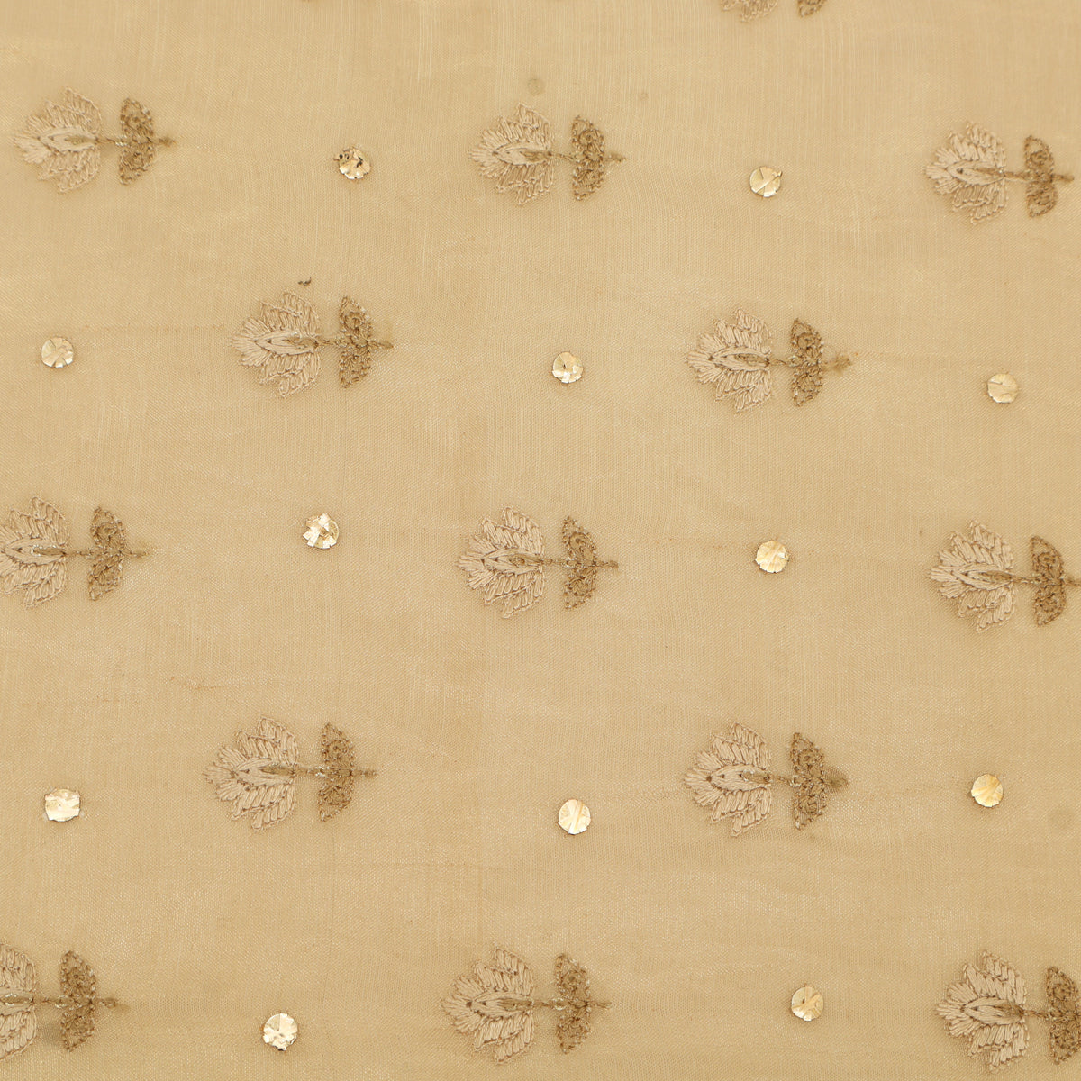 Beige Pure Tissue Mukaish Embroidery Fabric