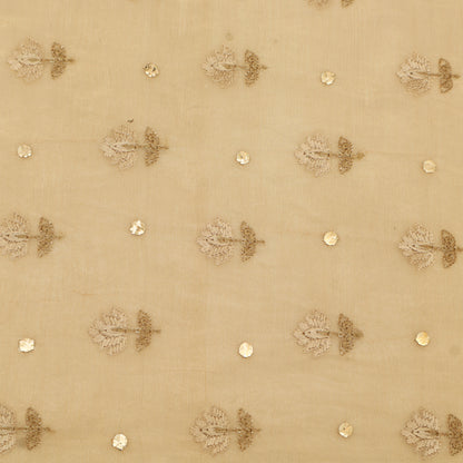 Beige Pure Tissue Mukaish Embroidery Fabric