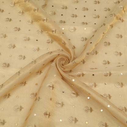 Beige Pure Tissue Mukaish Embroidery Fabric