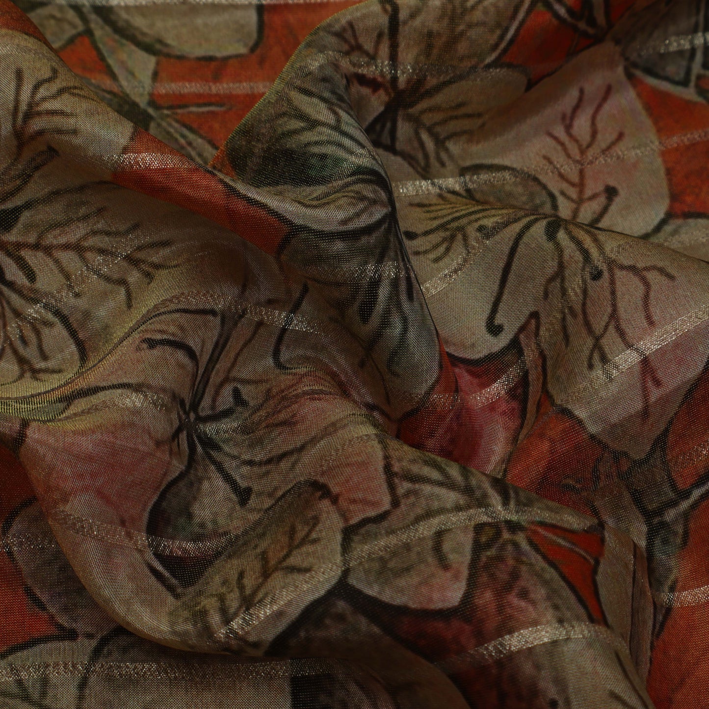 Orange Color Tissue Print Fabric