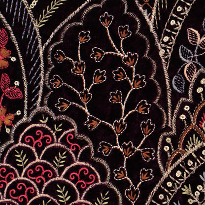 Wine Color Velvet Embroidery Fabric