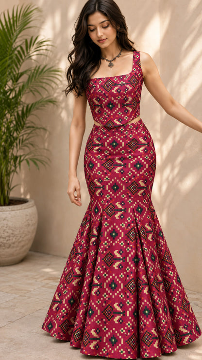 Raw Silk Ikkat Print Fabric