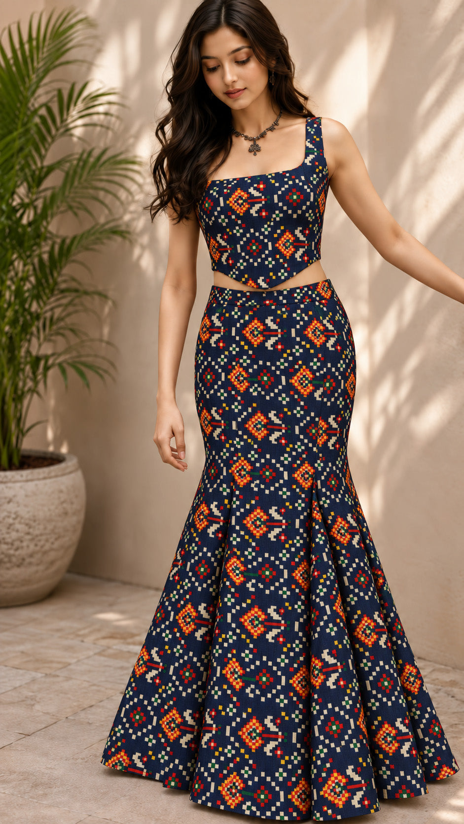Raw Silk Ikkat Print Fabric