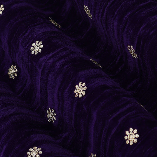 Eggplant Purple Color Velvet Booti Fabric