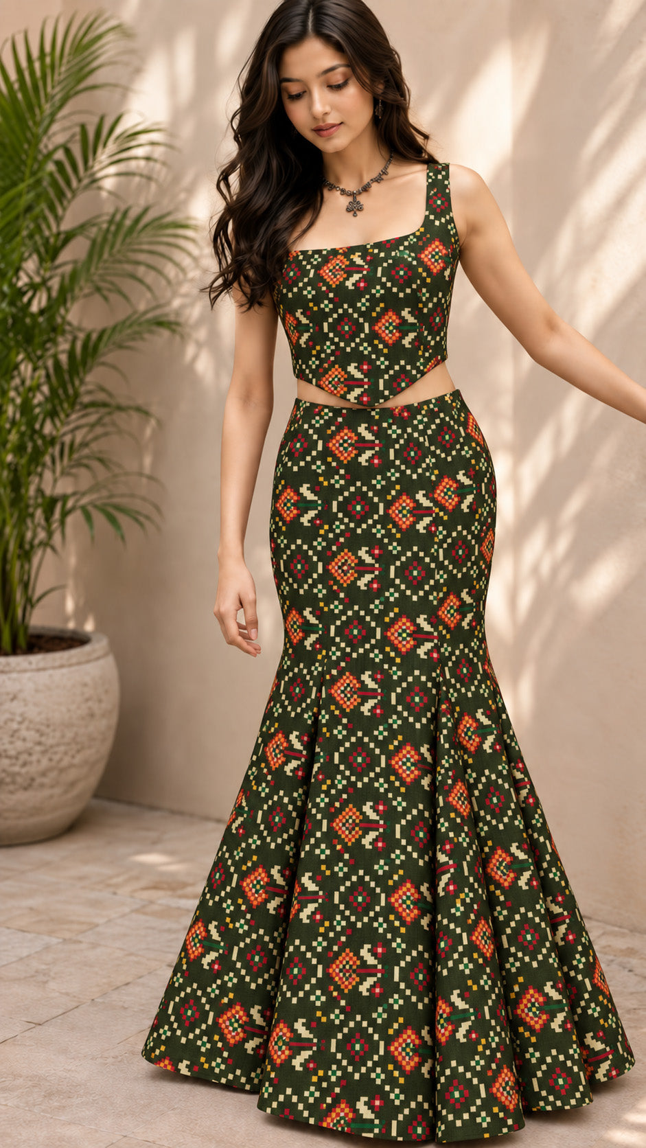 Raw Silk Ikkat Print Fabric