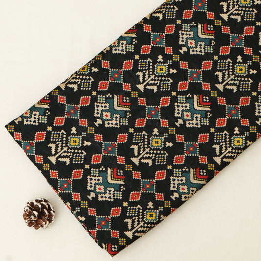 Raw Silk Ikkat Print Fabric