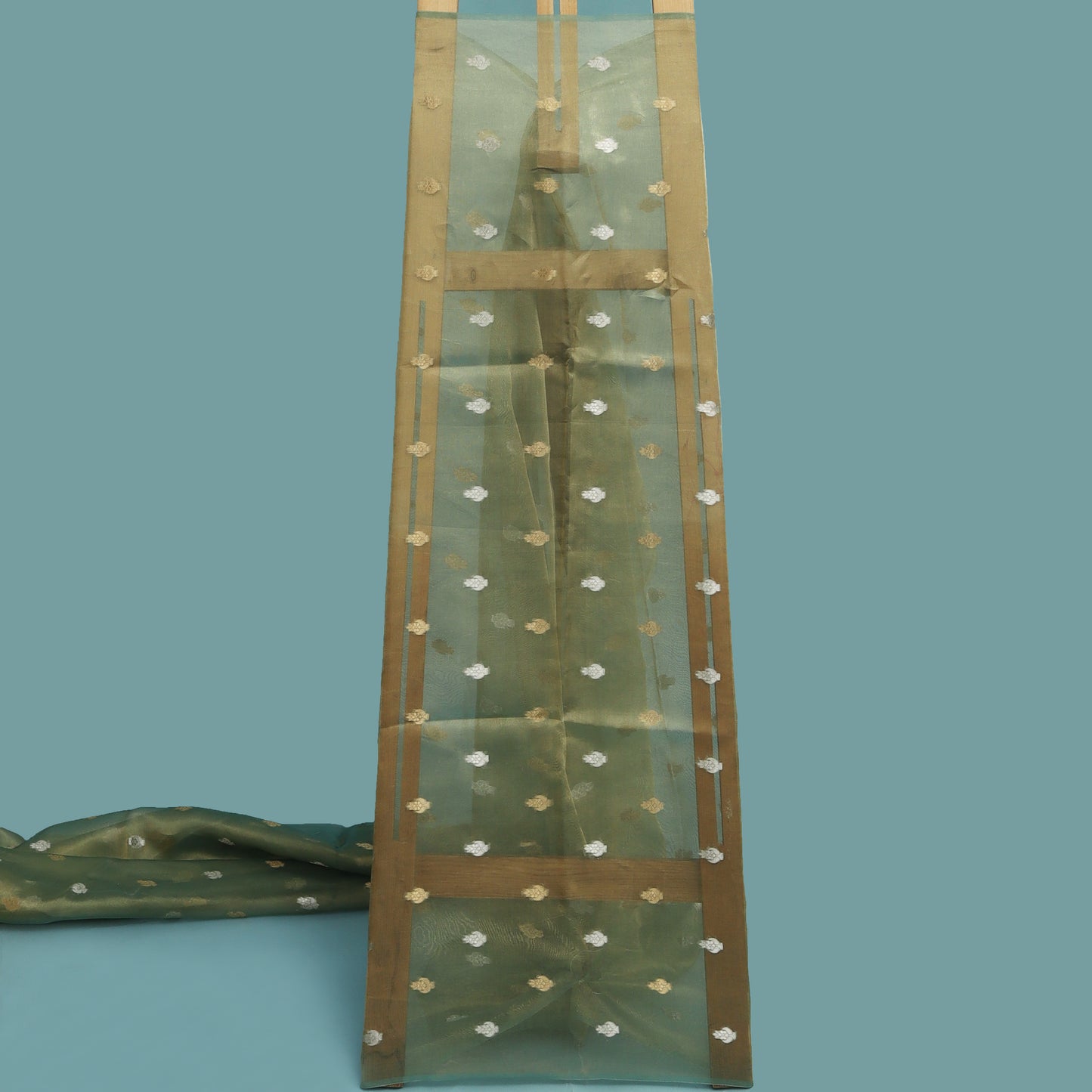 Olive Green Color Organza Tissue Booti Fabric