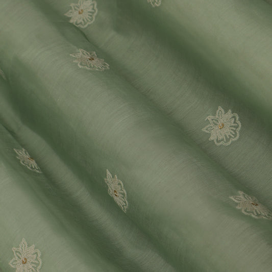 Sea Green color Chanderi Embroidery Fabric