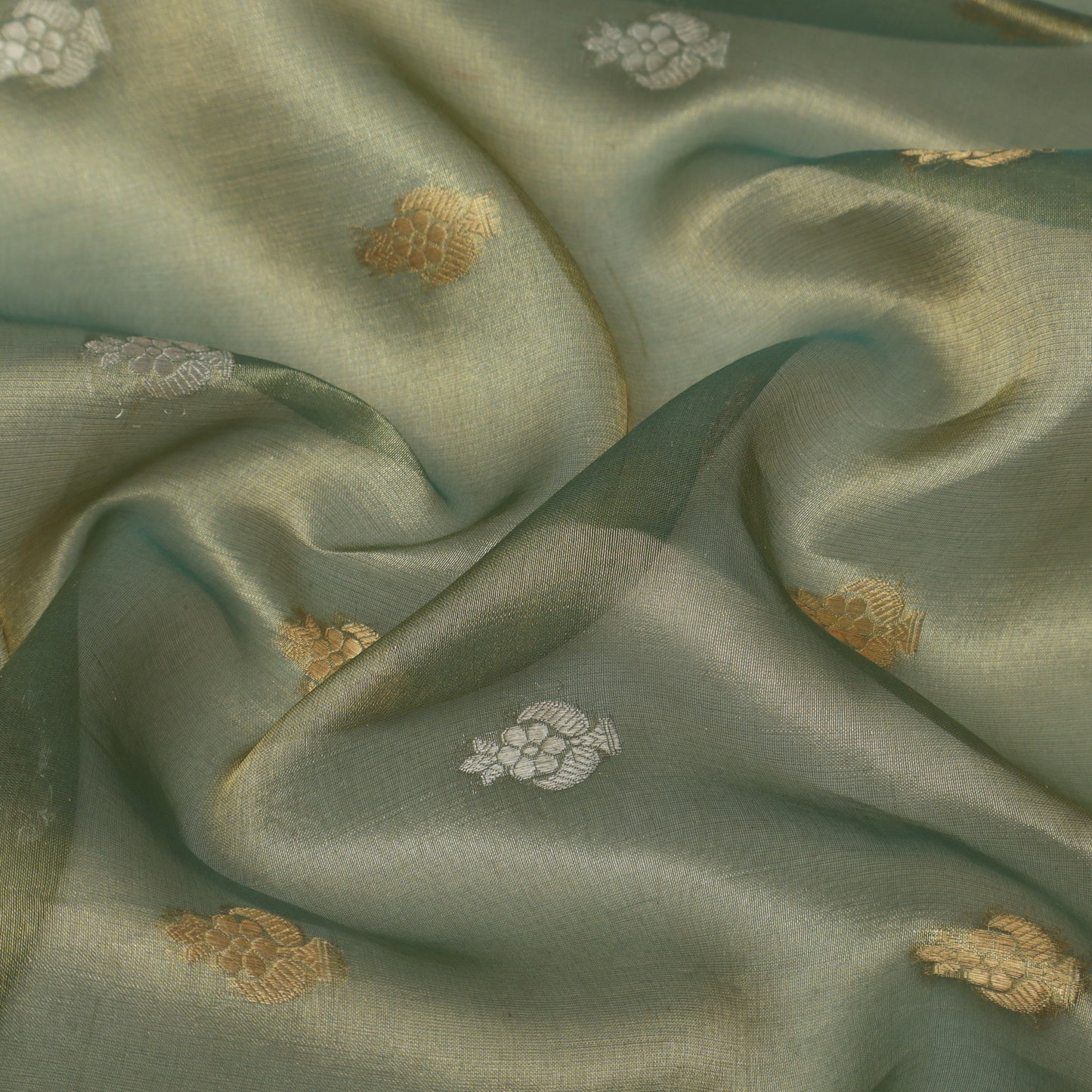 Olive Green Color Organza Tissue Booti Fabric