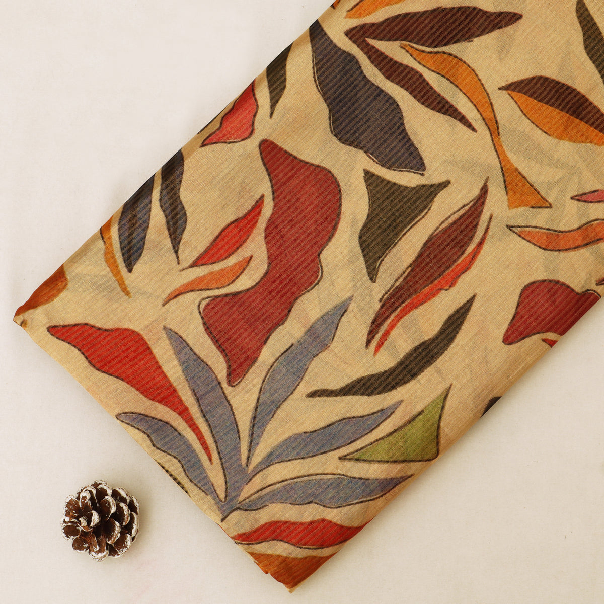 Beige Katan Dupion Tissue Print Fabric