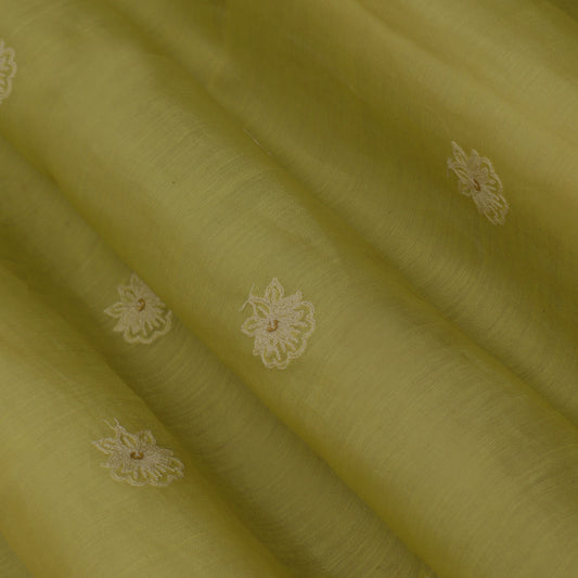 Lemon color Chanderi Embroidery Fabric