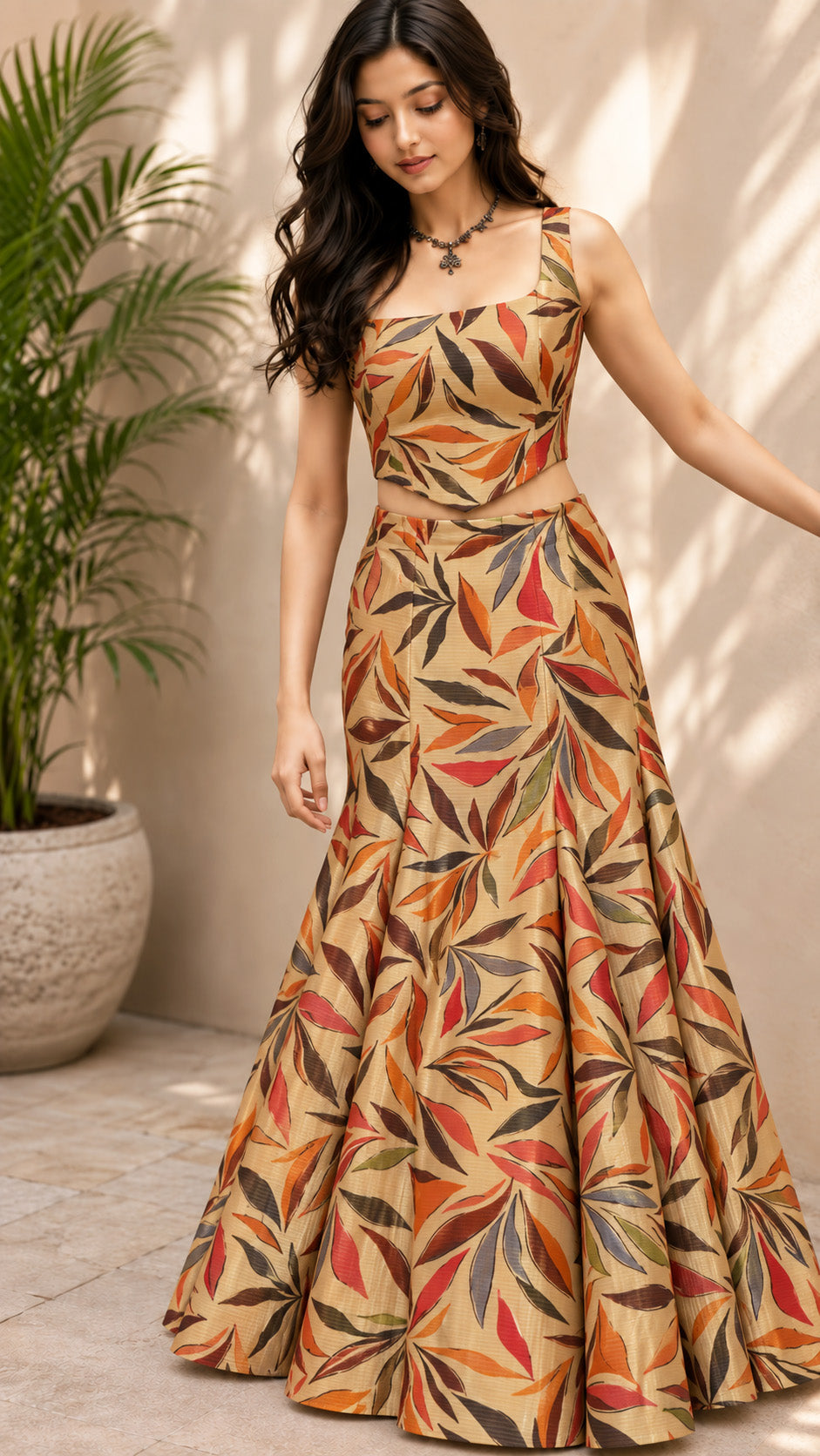 Beige Katan Dupion Tissue Print Fabric