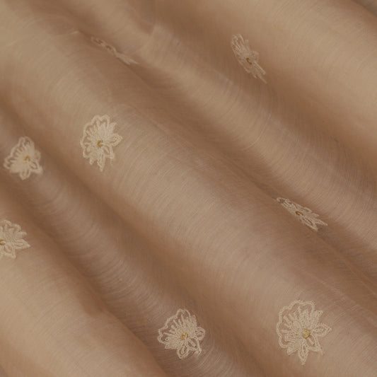 Peach color Chanderi Embroidery Fabric