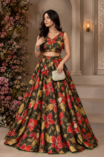 Katan Dupion Floral Tissue Print Fabric