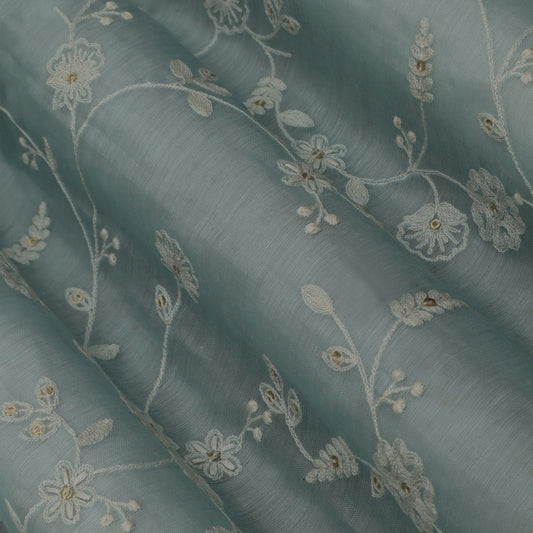 Sky Blue Color Chanderi Embroidery Fabric