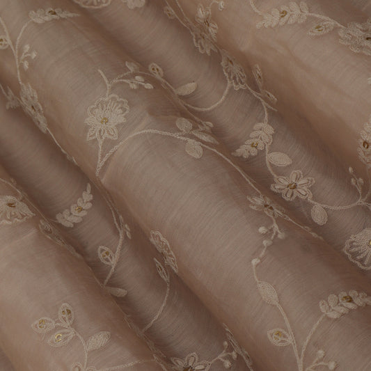 Peach Color Chanderi Embroidery Fabric