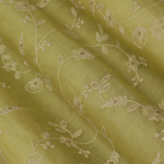 Lemon Color Chanderi Embroidery Fabric