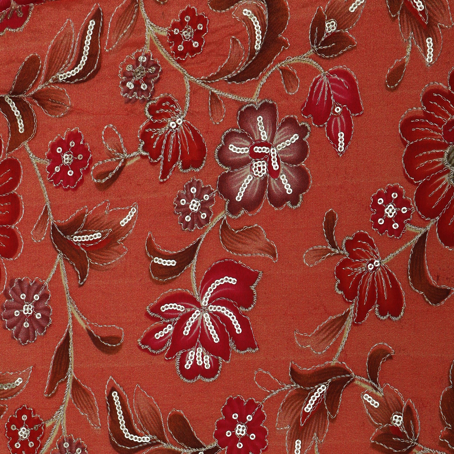 Peach Color Chinon Position Print Embroidery Fabric