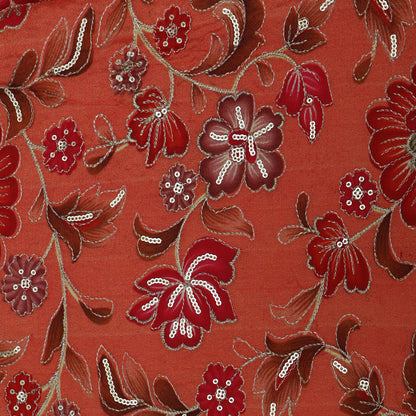 Peach Color Chinon Position Print Embroidery Fabric
