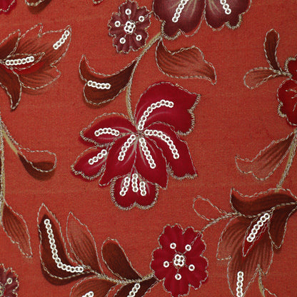 Peach Color Chinon Position Print Embroidery Fabric