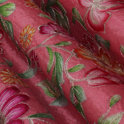 Pink Color Chinon Position Print Embroidery Fabric