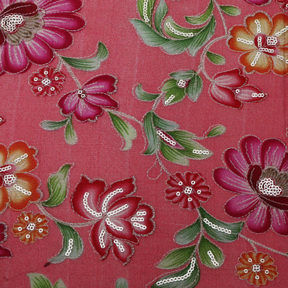 Pink Color Chinon Position Print Embroidery Fabric