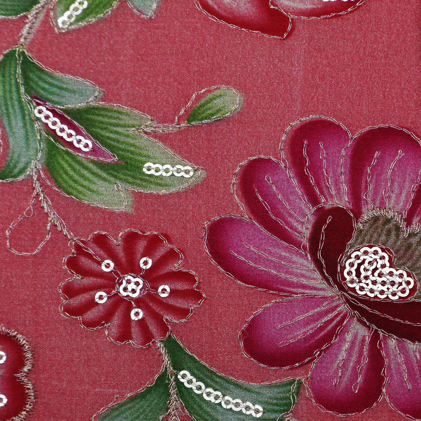 Pink Color Chinon Position Print Embroidery Fabric