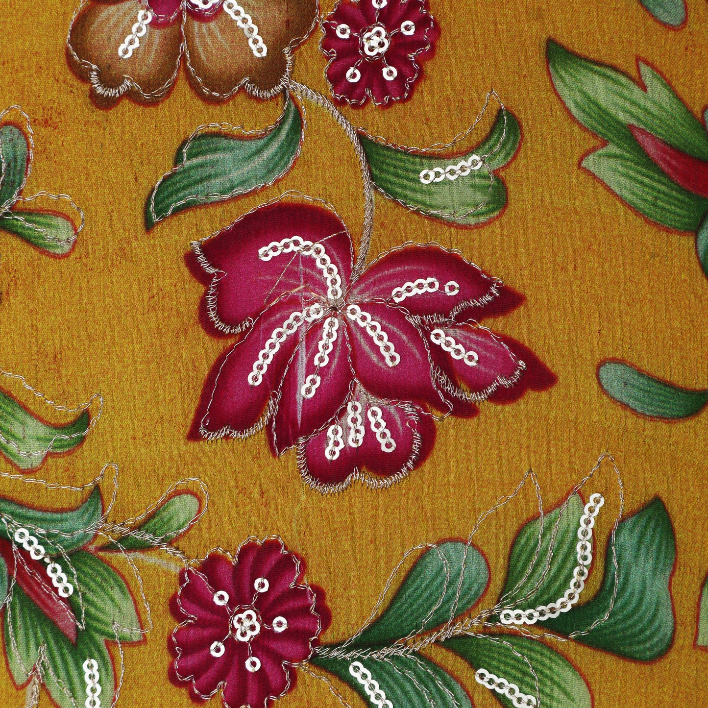 Yellow Color Chinon Position Print Embroidery Fabric