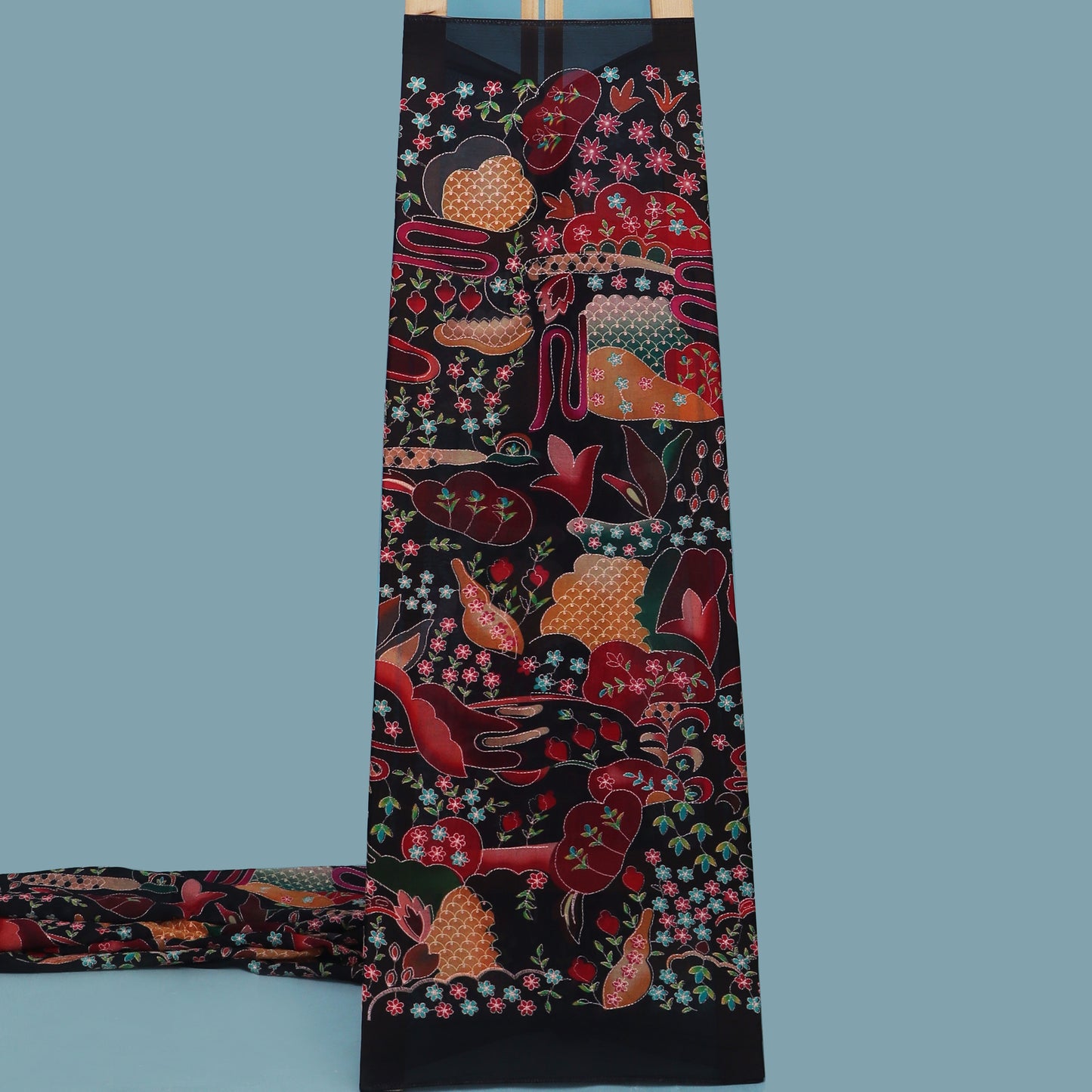 Black Color Tissue Position Print Embroidery Fabric