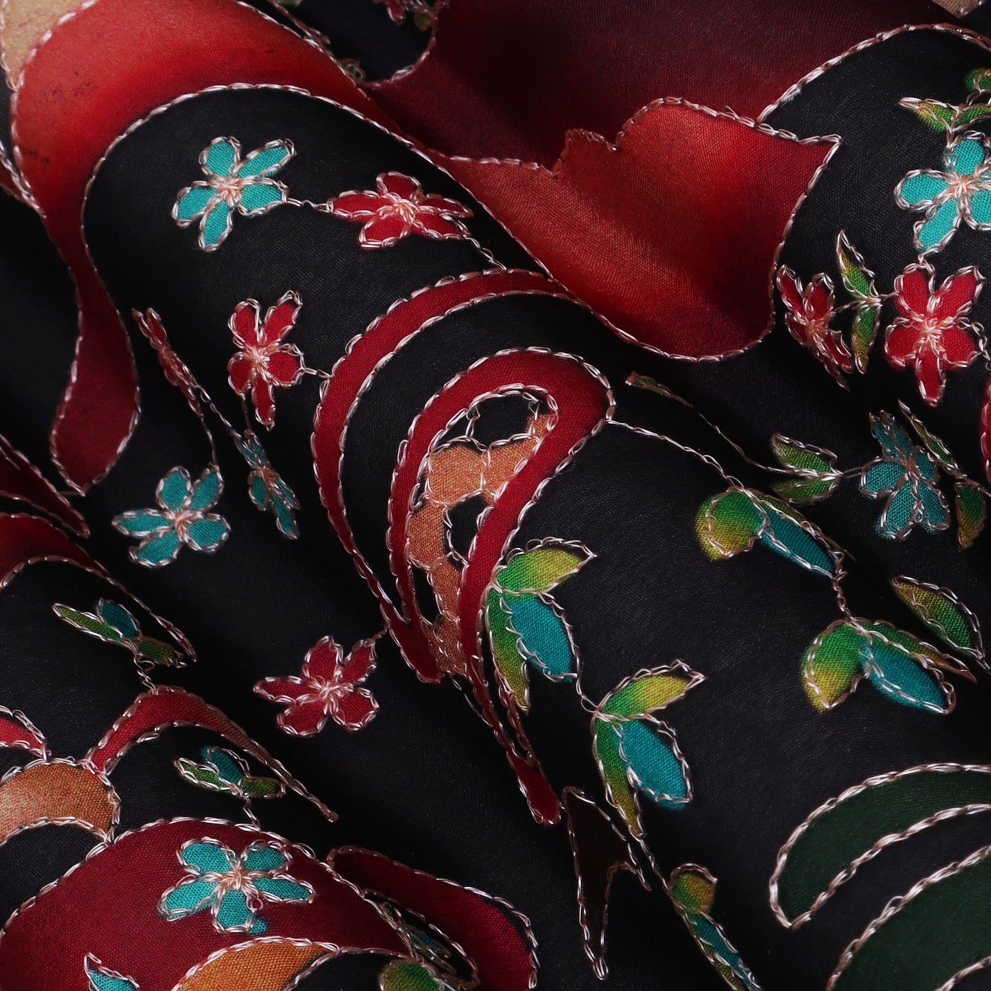 Black Color Tissue Position Print Embroidery Fabric