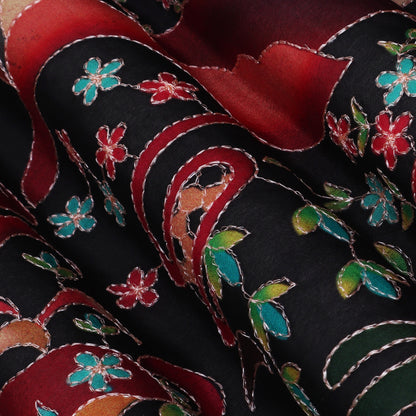 Black Color Tissue Position Print Embroidery Fabric