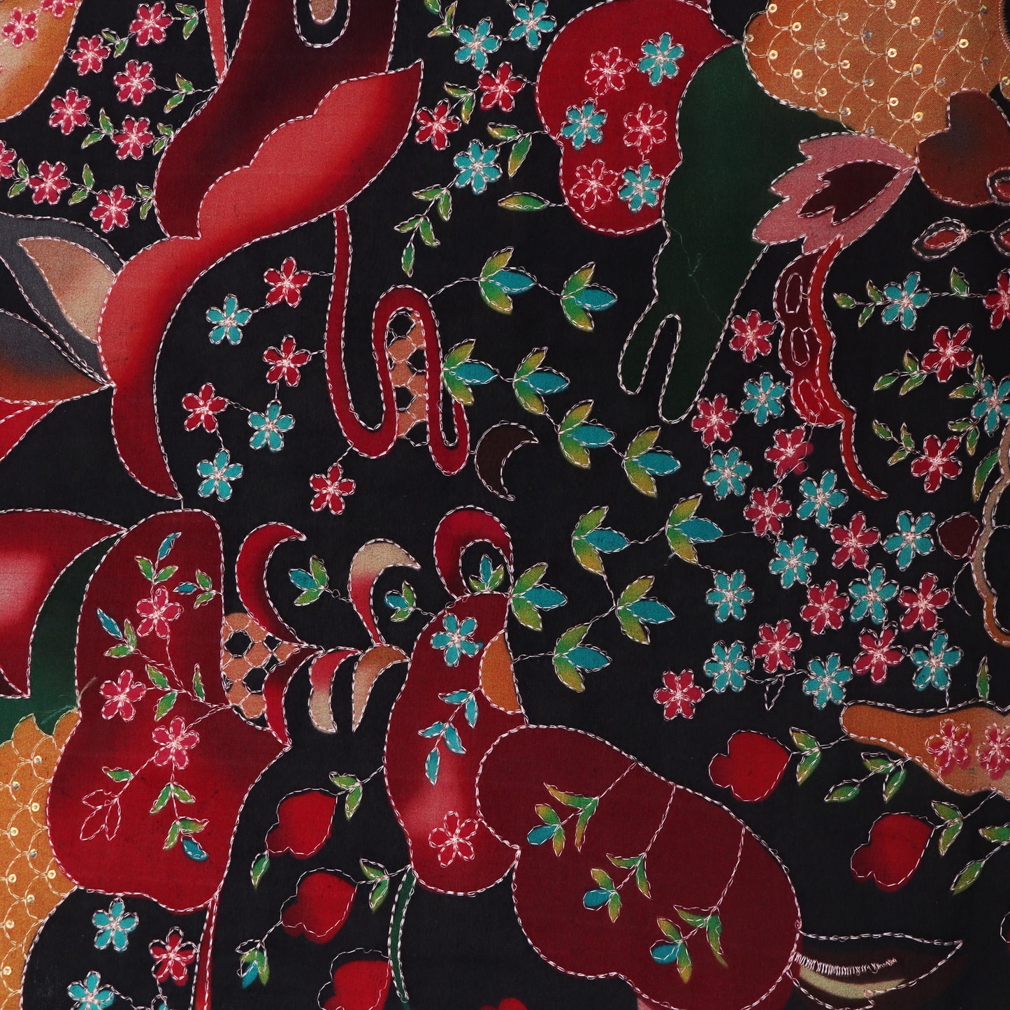 Black Color Tissue Position Print Embroidery Fabric