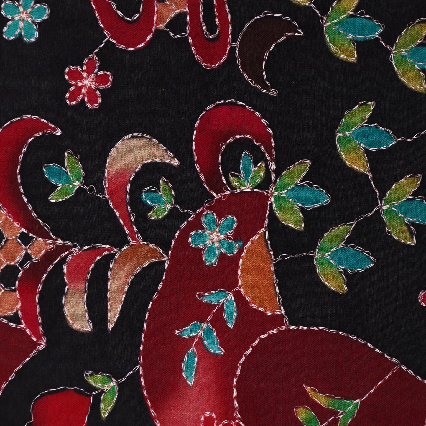 Black Color Tissue Position Print Embroidery Fabric