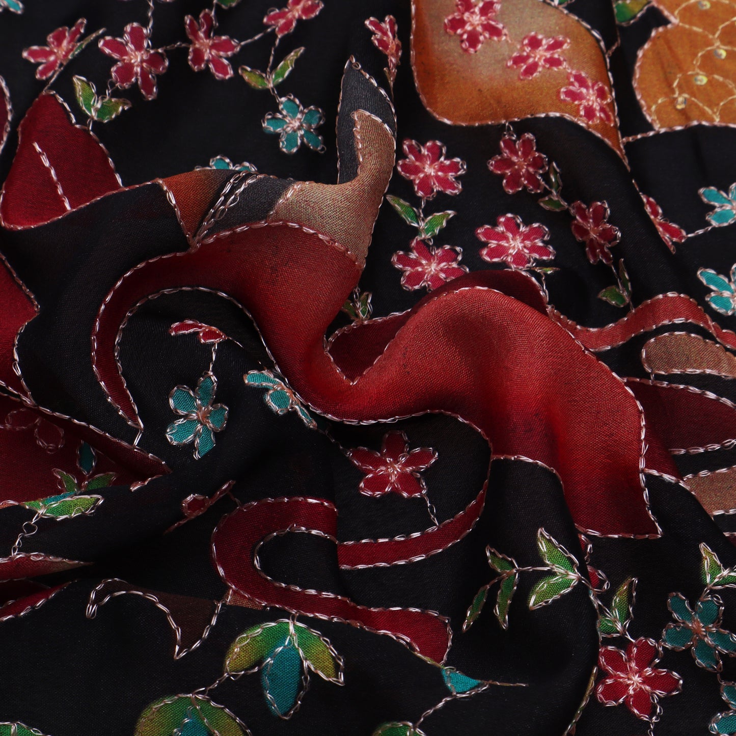 Black Color Tissue Position Print Embroidery Fabric