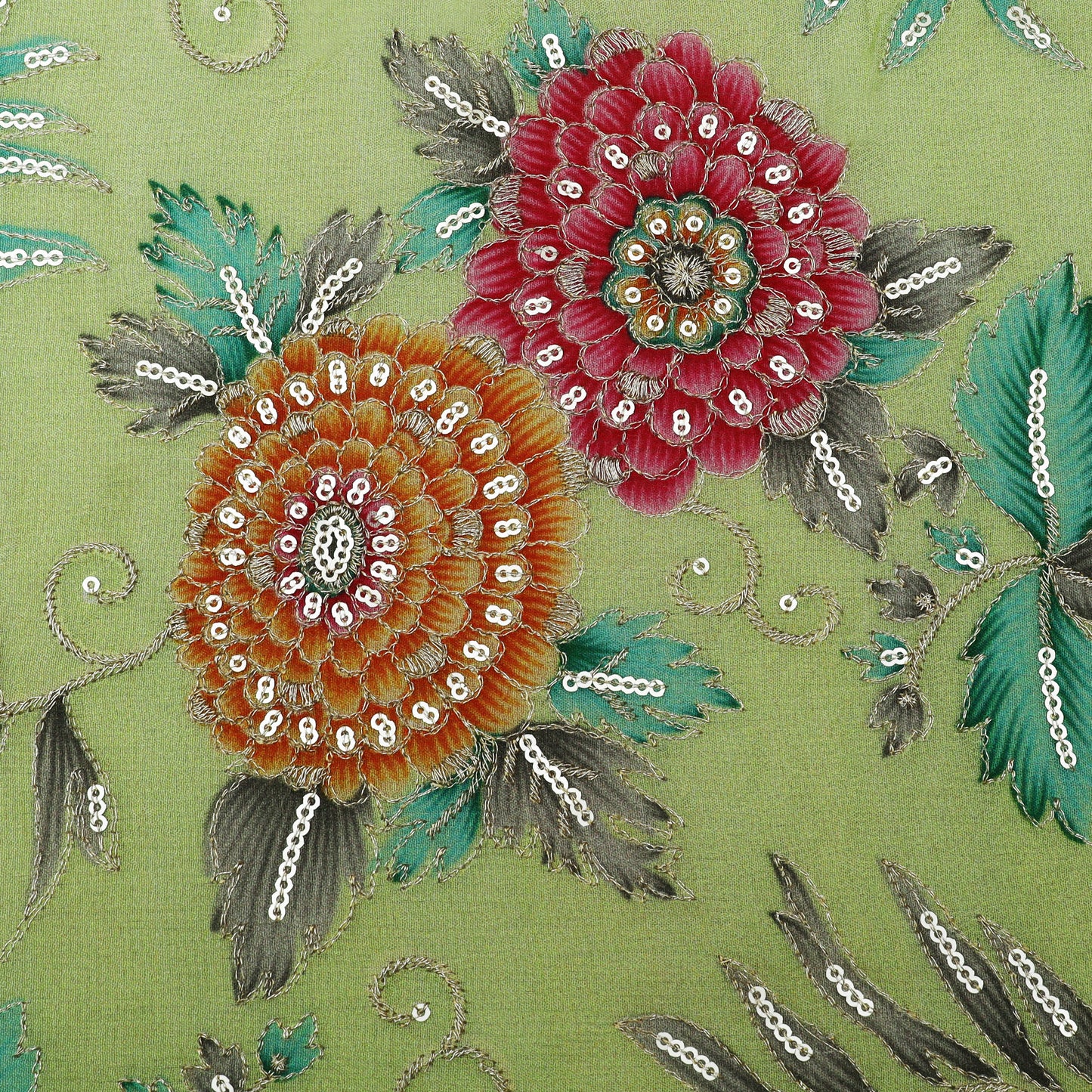 Pista Green Color Chinon Position Print Embroidery Fabric