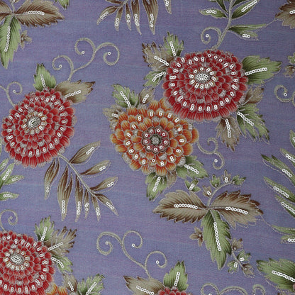 Lavender Color Chinon Position Print Embroidery Fabric