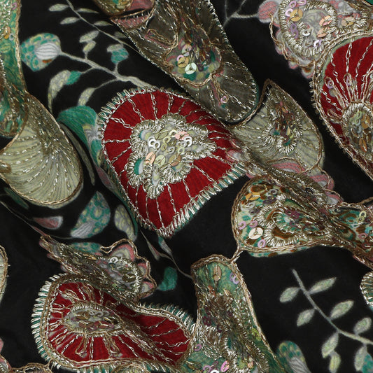 Multi Colored Crepe Position Print Embroidery Fabric