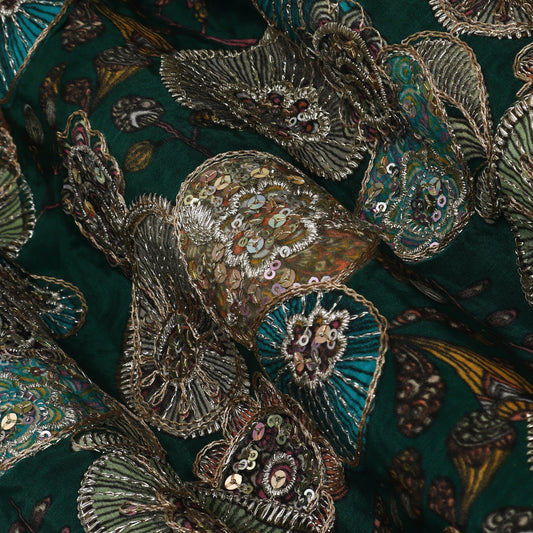 Multi Colored Crepe Position Print Embroidery Fabric