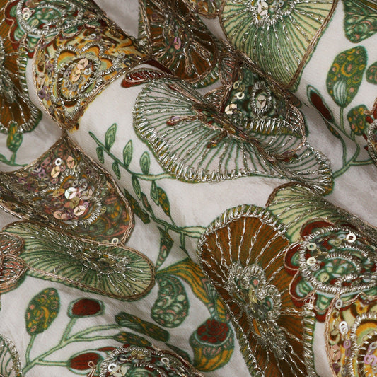 Multi Colored Crepe Position Print Embroidery Fabric