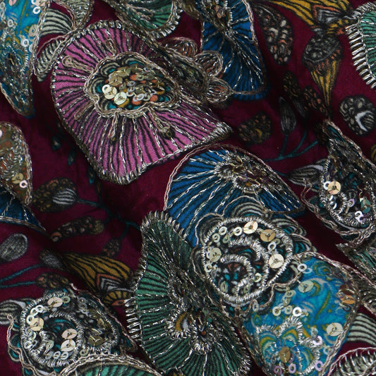 Multi Colored Crepe Position Print Embroidery Fabric