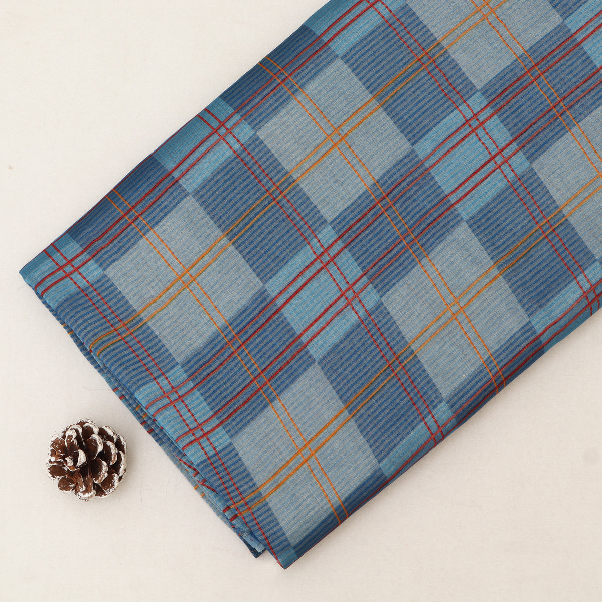 Katan Dupion Tissue Check Print Fabric