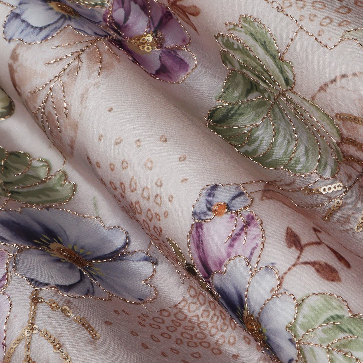 Beige Color Jimmy Choo Print Embroidery Fabric