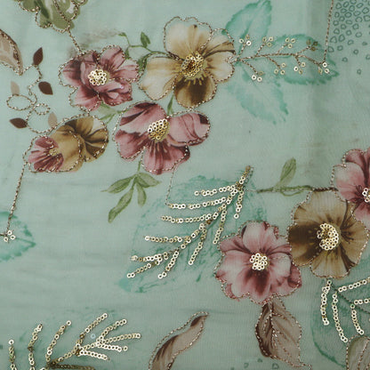 Sea Green Color Jimmy Choo Print Embroidery Fabric